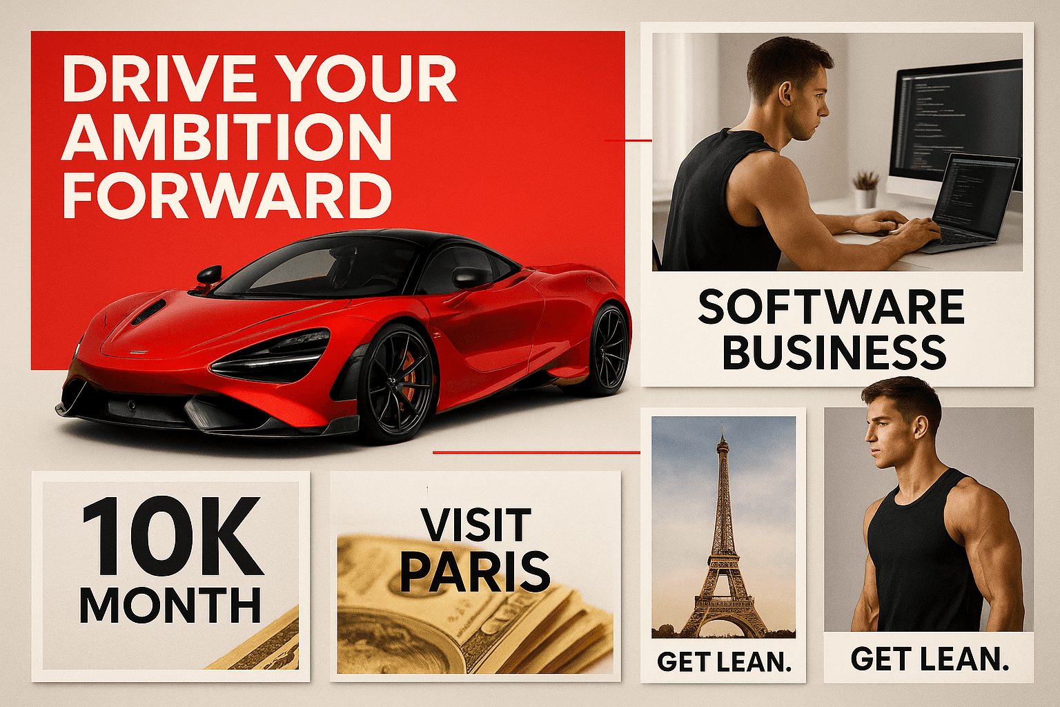 Vision board with dream car and business goals