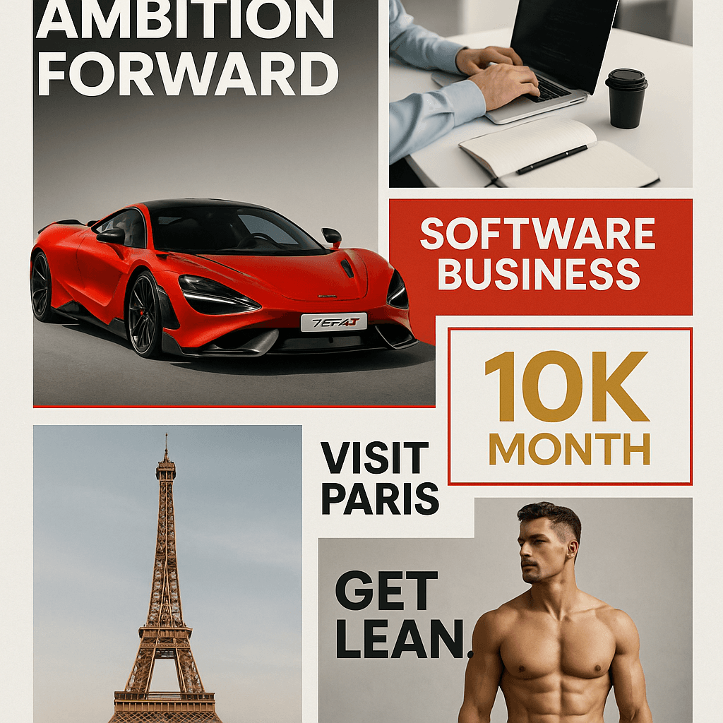 Vision board with Porsche and travel goals